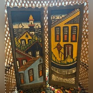 Vintage 1970s Hand- carved and painted wooden folk art